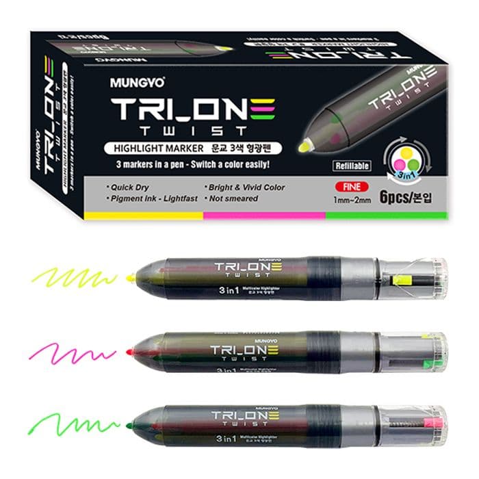 [ムンギョ]3 in 1 ツイスト蛍光ペン (6本1セット) 1