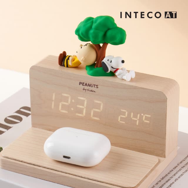 [ピーナッツ]スヌーピー ウッドワイヤレス充電時計