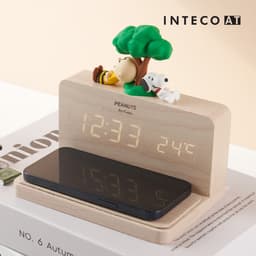 [ピーナッツ]スヌーピー ウッドワイヤレス充電時計 3