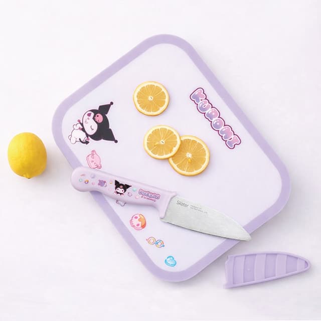[サンリオ]クロミ マシュグミ 子ども用まな板 ステンレス製丸型安全ナイフセット 1
