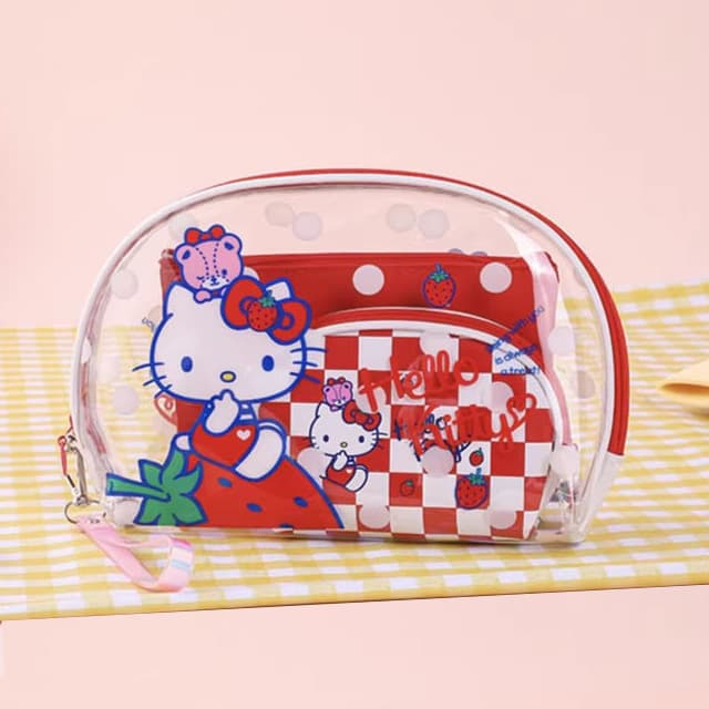 [サンリオ]ストロベリー ハローキティ 透明 3ピースポーチ 1