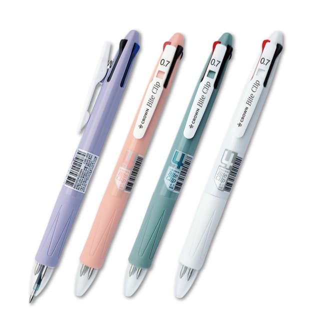 [クラウンボールペン]バイトクリップ 4色ボールペン 0.7mm (12本1束) 1