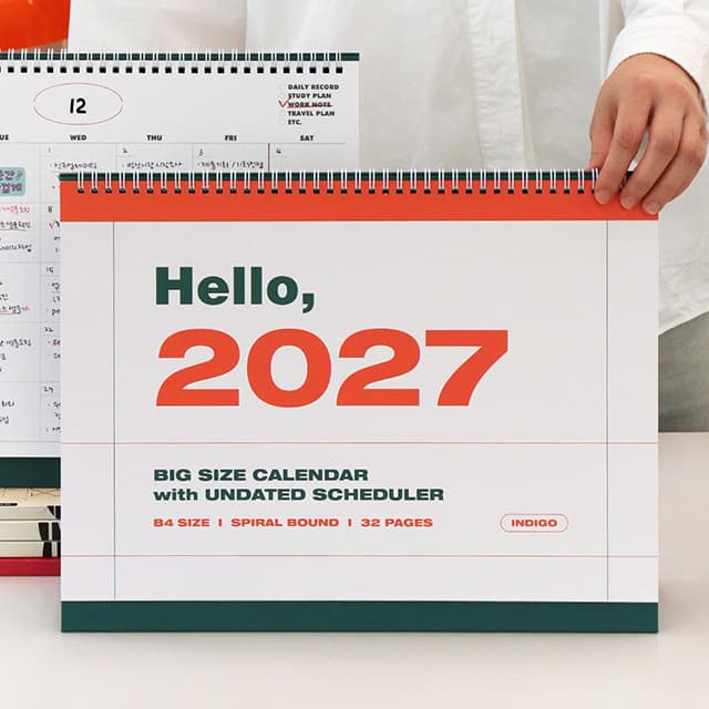 【インディゴ】2027 ベーシック大型 B4 卓上カレンダー（会社デスクカレンダー）