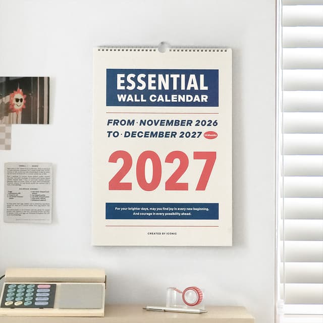 [アイコニック]2027 エッセンシャル壁掛けカレンダー A3 月間カレンダー 旧暦 インテリアポスター